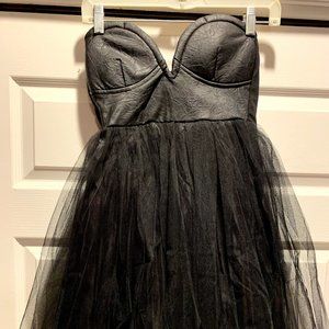 Faux Leather Bustier Ballerina Dress